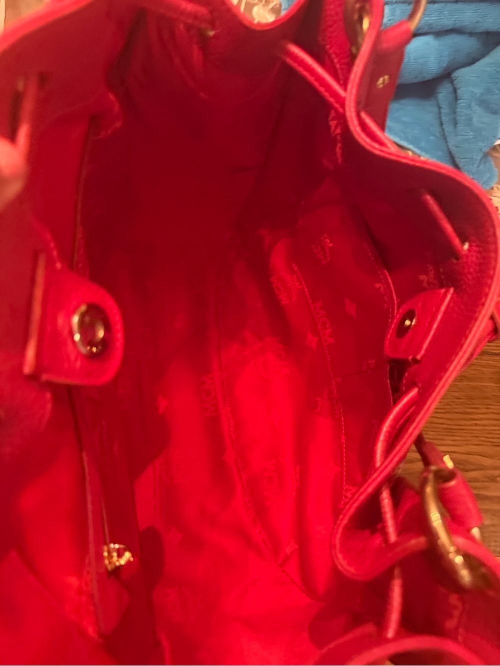 MCM Red Leather Bucket Bag - Picture 6 of 13